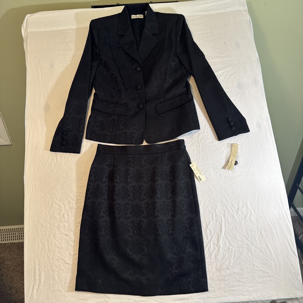 Vintage Blazer And Skirt Set‎ Amanda Smith Womens Size 8 Black NEW Gorgeous Rare